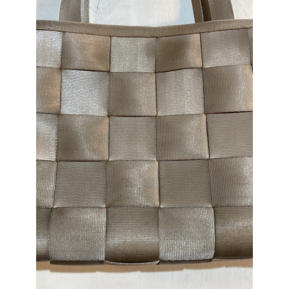 Y2K Vintage Harveys Seatbelt Bag Woven Tote Champagne Taupe Metallic Shoulder - Picture 4 of 9